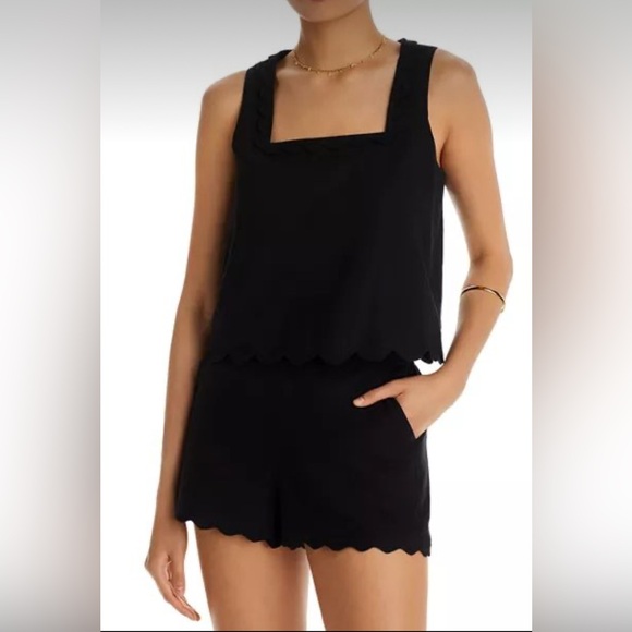 Aqua Excl for Bloomingdales Black Scalloped Tank and Shorts Set Square  neckline
